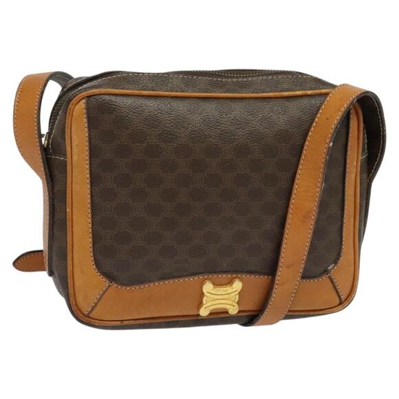 CELINE Macadam Canvas Shoulder Bag Pvc Leather Brown Gold - Picture 1 of 12